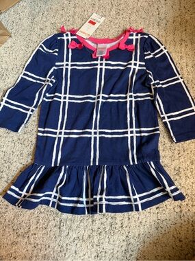 Gymboree Navy and White Plaid Dress with Pink Bow Accents nwt size 5